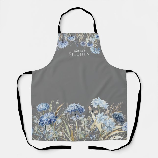 Floral Blue Wildflowers Personalised Apron (Front)