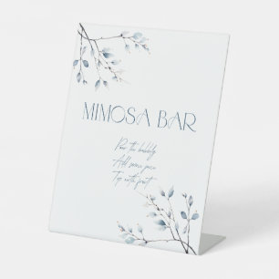 Floral Blue Winter Botanical Mimosa Bar Pedestal Sign