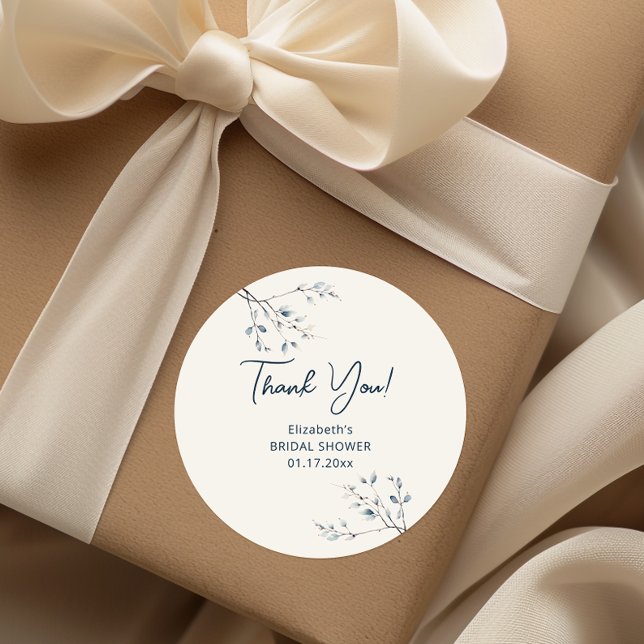 Floral Blue Winter Botanical Thank You Classic Round Sticker (Creator Uploaded)