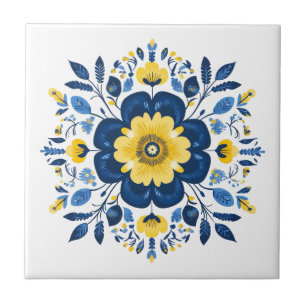 Floral Blue & Yellow Ceramic Tile