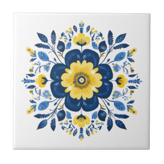 Floral Blue & Yellow  Ceramic Tile