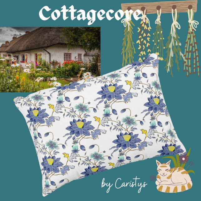 Floral Blue & Yellow Decorative Cushion (Creator Uploaded)