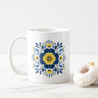 Floral Blue & Yellow Pattern Coffee Mug