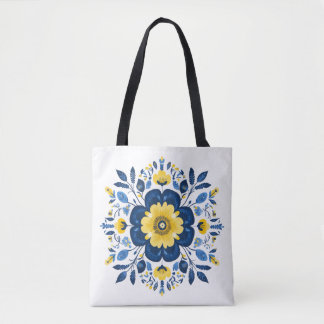 Floral Blue & Yellow Tote Bag