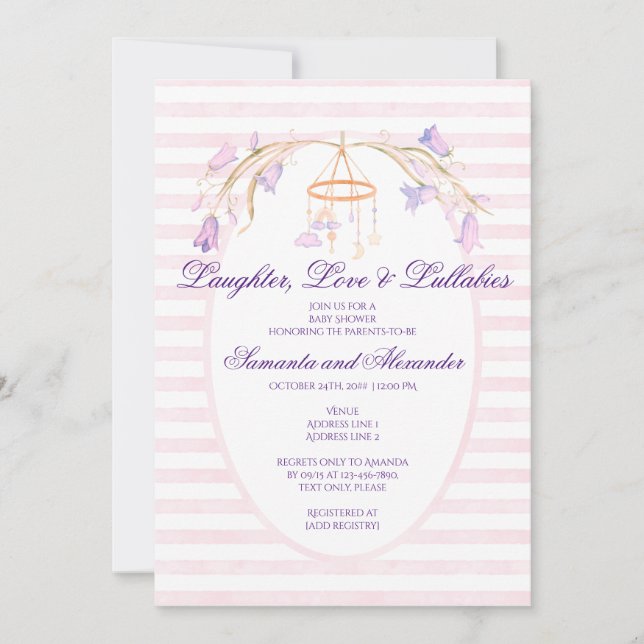 Floral Bluebell Mobile Celestial Girl Baby Shower Invitation (Front)