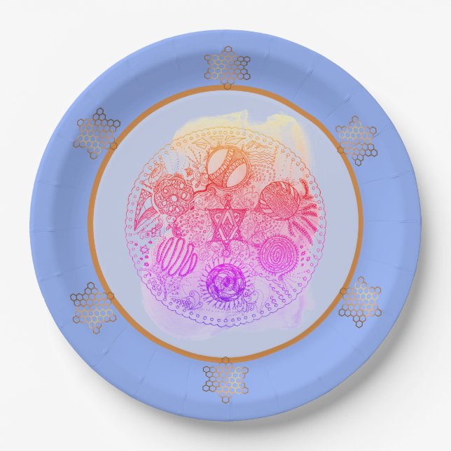Floral Blues Abstract Passover Seder Plate   (Front)