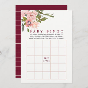 Floral Blush and Burgundy Baby Shower Baby Bingo Invitation