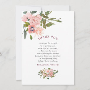 Floral Blush and Burgundy Baby Shower Thank You Card