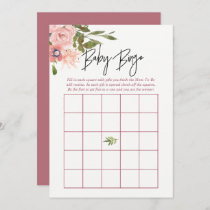 Floral Blush and Rose Gold Baby Shower Baby Bingo Invitation