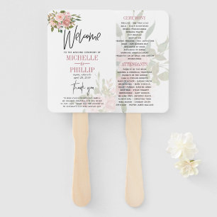 Floral Blush and Rose Gold Wedding Program Hand Fan