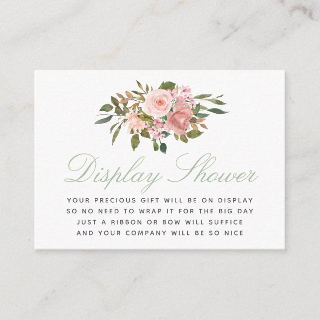 Floral Blush and Sage Baby Shower Display Shower Enclosure Card (Front)