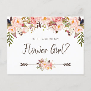 Floral Blush Boho Chic Will You Be My Flower Girl Holiday Postcard