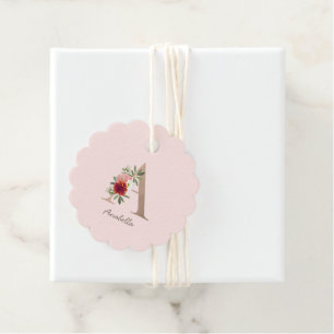 Floral blush bouquet personalised letter " A" Favour Tags