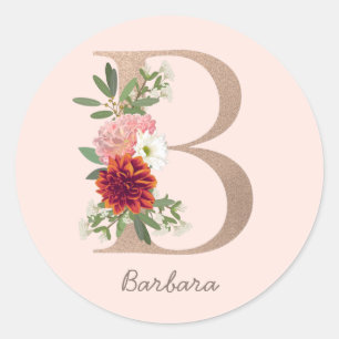 Floral blush bouquet personalised letter " B " Classic Round Sticker