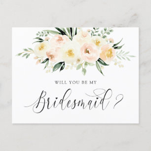 Floral Blush Bouquet Will You Be My Bridesmaid Holiday Postcard