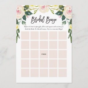 Floral Blush Bridal Shower Bingo Game Card