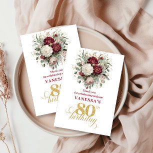 Floral Blush Burgundy 80th Birthday Thank You Card