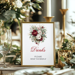 Floral Blush Burgundy Gold Drinks Tabletop Sign