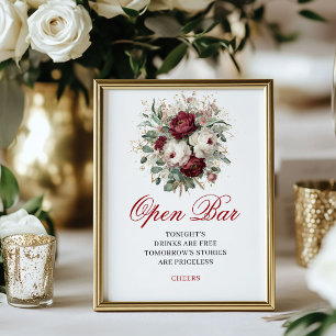 Floral Blush Burgundy Open Bar 8x10 Sign