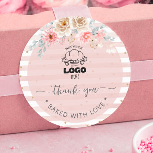 Floral blush custom Bakery logo thank you Classic Round Sticker
