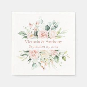 Floral Blush Elegant Name Wedding Napkins
