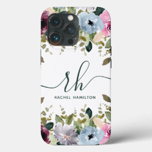 Floral Blush Fancy Initials and Name iPhone 13 Pro Case