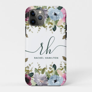 Floral Blush Fancy Initials and Name iPhone 11 Pro Case