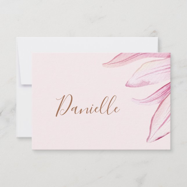 Floral blush glitter script bridal brunch namecard thank you card (Front)