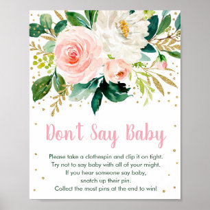 Floral Blush Gold Don't Say Baby Game Poster