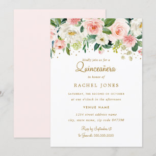 Floral Blush Gold Quinceanera Invitation