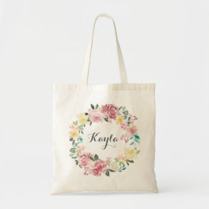 Floral Blush Greenery Eucalyptus Wreath Bridesmaid Tote Bag