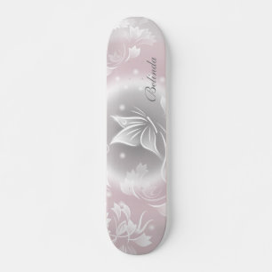 Floral Blush Grey Butterfly  Personalise  Skateboard