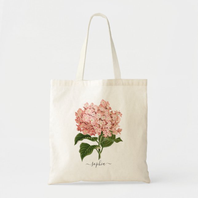 Floral Blush Hydrangea Botanical Personalised Tote Bag (Front)