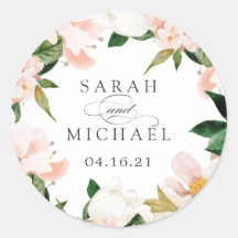 Floral Blush Magnolia Hydrangea Elegant Label