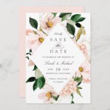 Floral Blush Magnolia Hydrangea Elegant Save Date