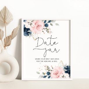 Floral blush navy date night ideas. Date jar Poster