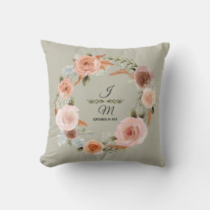 Floral Blush Peony Sage Watercolor Leaf Greenery Cushion