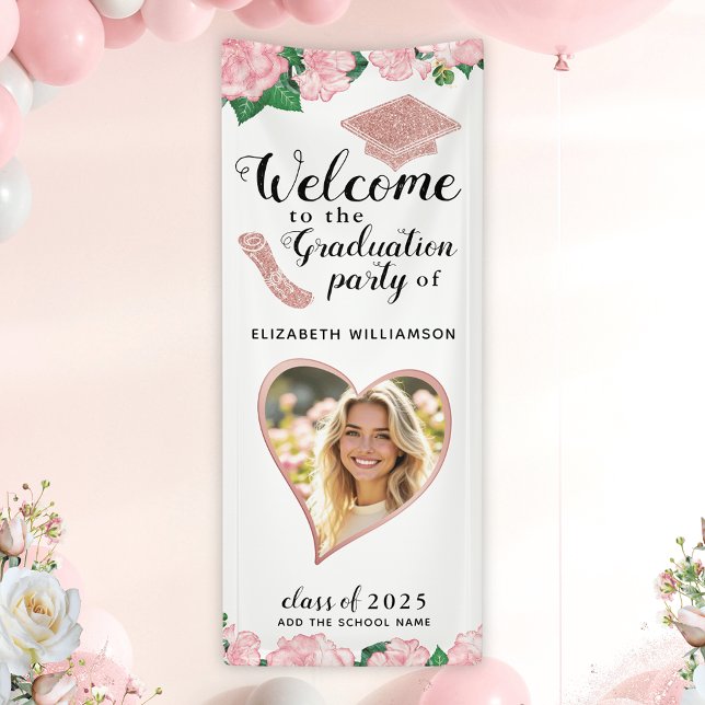 Floral Blush Pink and White Graduation Welcome Banner (Creator Uploaded)