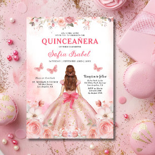 Floral Blush Pink Bilingual Spanish Quinceanera Invitation