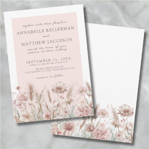 Floral Blush Pink Boho Wedding Invitation