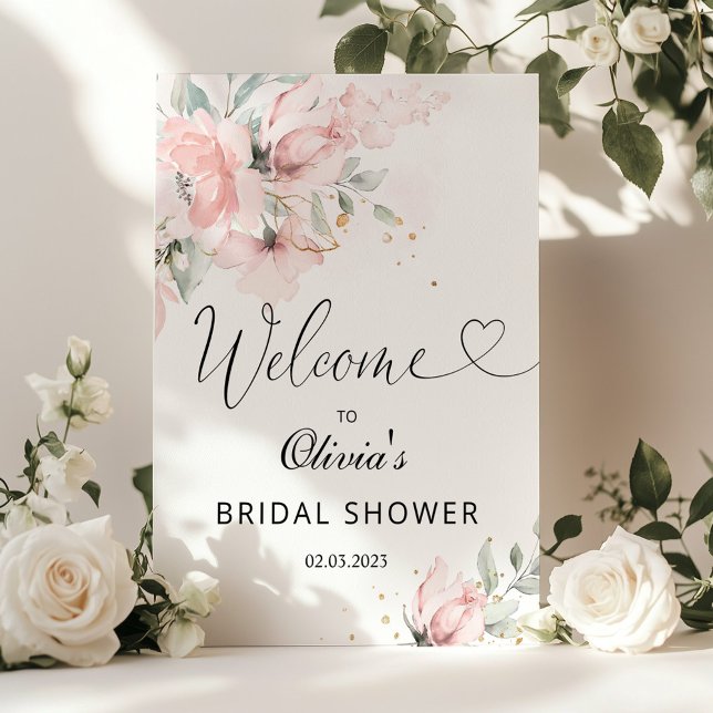 Floral blush pink bridal shower welcome poster (Creator Uploaded)