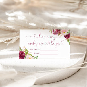 Floral blush pink burgundy guess how many candies enclosure card