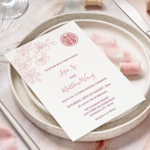 Floral Blush Pink Chinese Wedding Invitation