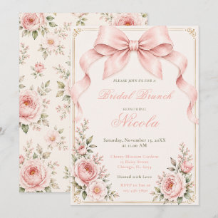 Floral Blush Pink Coquette Bow Bridal Brunch Invitation