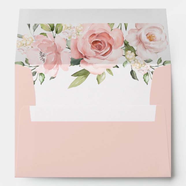 Floral blush pink elegant wedding envelope (Back (Bottom))