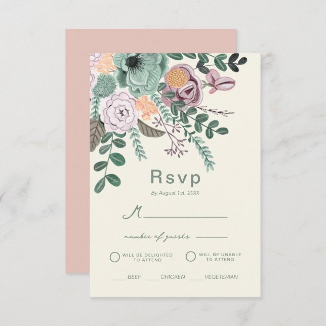 Floral blush pink eucalyptus greenery wedding invitation (Front/Back)