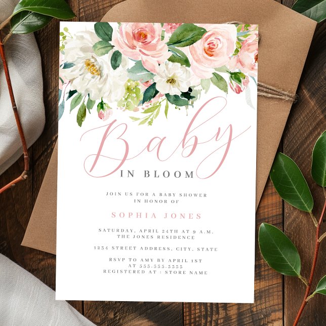 Floral Blush Pink Girl Baby in Bloom Baby Shower   Invitation (Creator Uploaded)