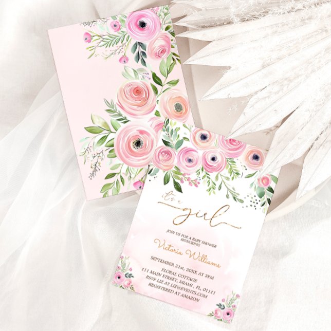 Floral Blush Pink Girl Baby Shower Invitation (Creator Uploaded)