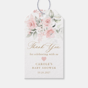 Floral Blush Pink Gold Baby Girl Shower Favour Gift Tags