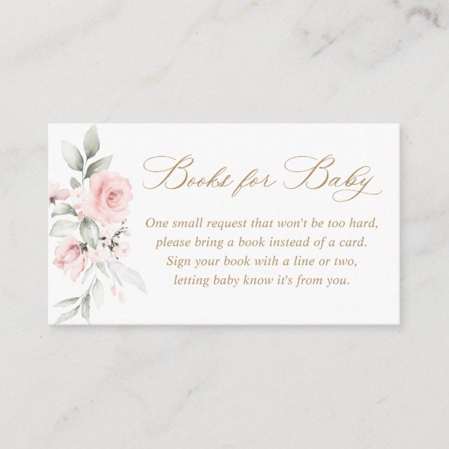 Floral Blush Pink Gold Baby Shower Books for Baby Enclosure Card (Front)